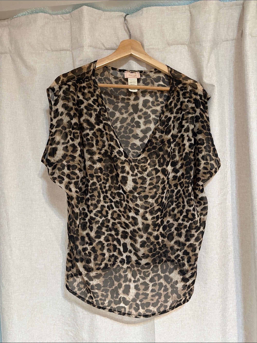 Love Ady Leopard Print Sheer Blouse Top Size Medium